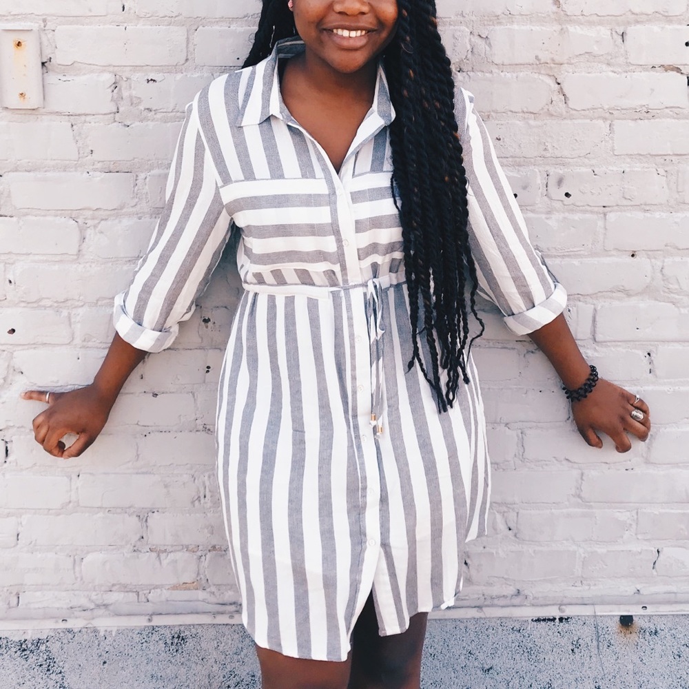 White and Grey Button Up Dress